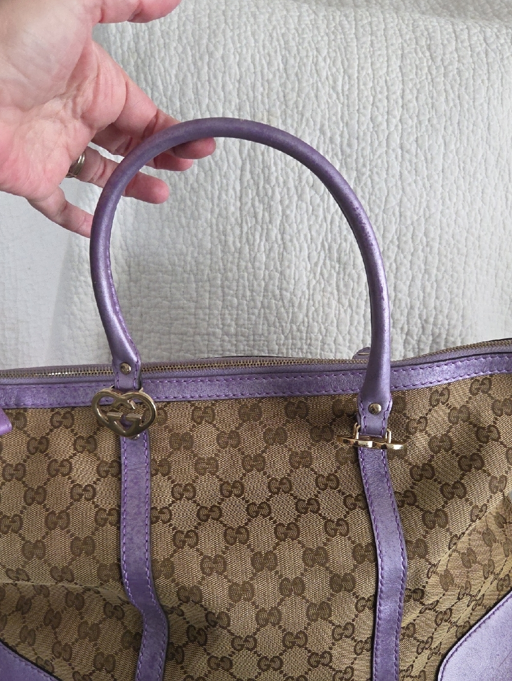 Gucci Brown GG Canvas Tote with Purple Leather Accents - Picture 5 of 11